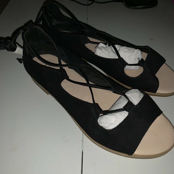 J.jill Sandal Black Ballet Style Lace Up Suede - Picture 2 of 9